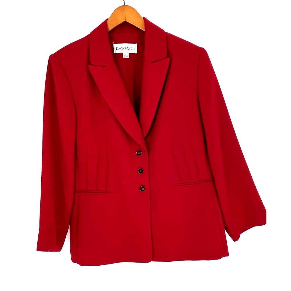 Danny &‎ Nicole Woman 16P Blazer Red Long Sleeve Pleated Button Front